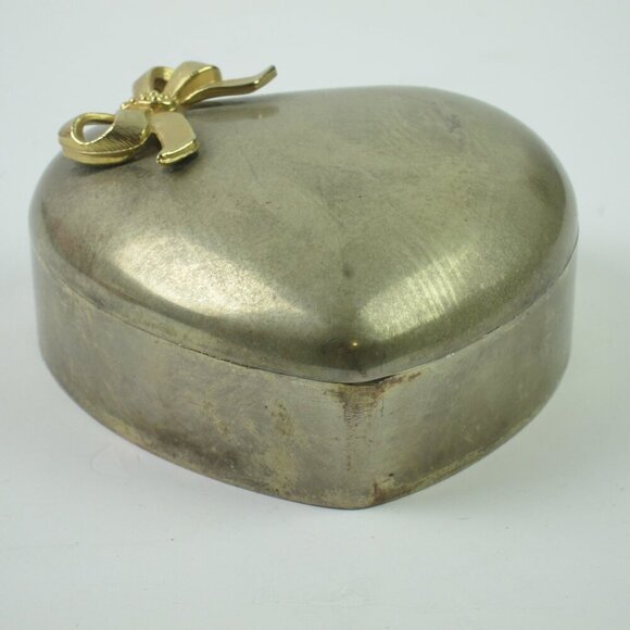 International Silver Plated Heart Jewelry Trinket Box Red Velvet Inner Vintage - Picture 2 of 13